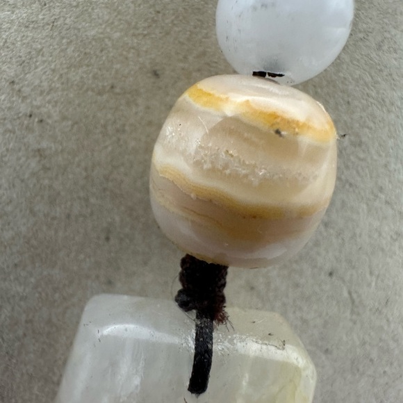 Coral Agate Pendant Necklace with White Jade and Crazy Lace on 2 Tone Faux Suede - Picture 6 of 11